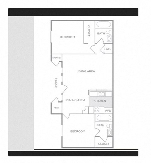 Floor plan for 2 beds, 2 baths, 831 sqft